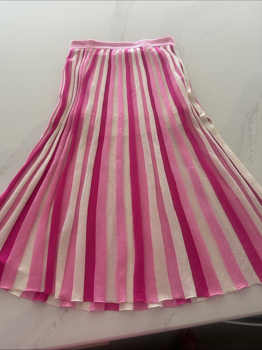 Express Striped knit cream pink and magenta longer skirt with side slit size M